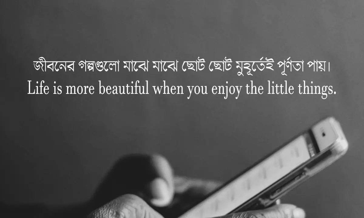 Person using smartphone for FB caption bangla to english post